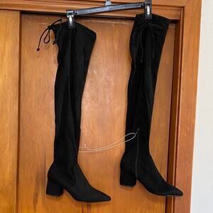NWT a new day Black Over-the-Knee Boots Faux Suede Drawstring Ties Inner Zipper